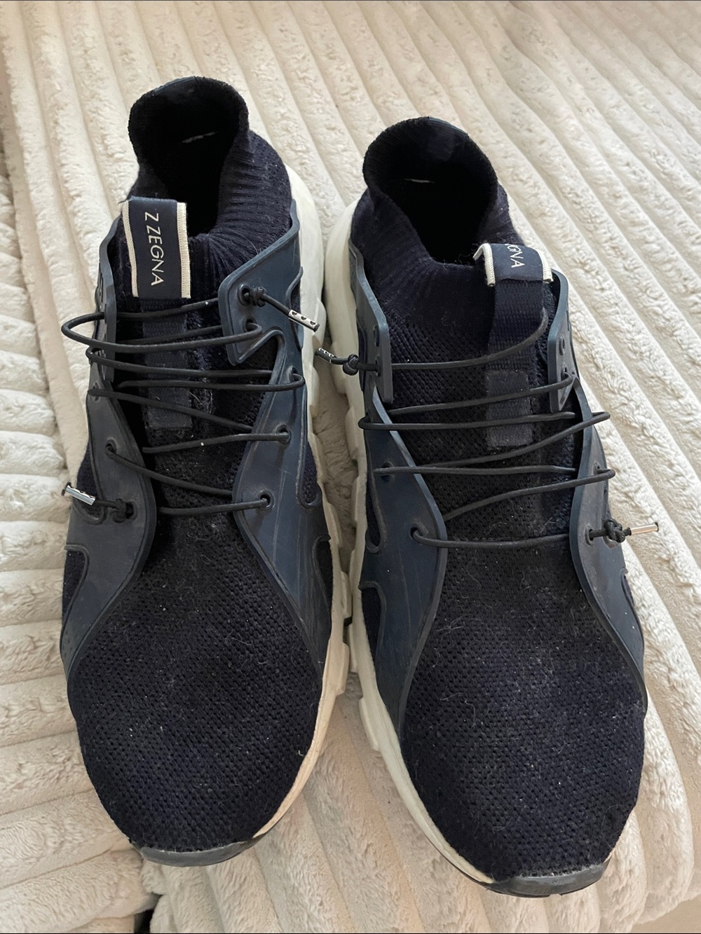 Ermenegildo Zegna Black Knit Slip-On Sneakers with White Sole